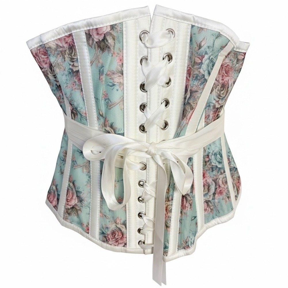 Unbranded Corset Belt Women One Size Blue Floral Mesh Lace Up Waist Cincher